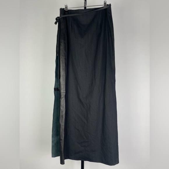 Revolve Sold Design Lab Black Lamb Leather & Wool Long Wrap Skirt - Picture 4 of 9